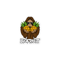 Sticker of a monkey holding pineapples with 'BIGFRUIT' text on a white background