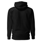 Black hoodie with pastel mushrooms and Quiet Confidence Blooms text – front view”; “Black hoodie with pastel mushrooms design – back view