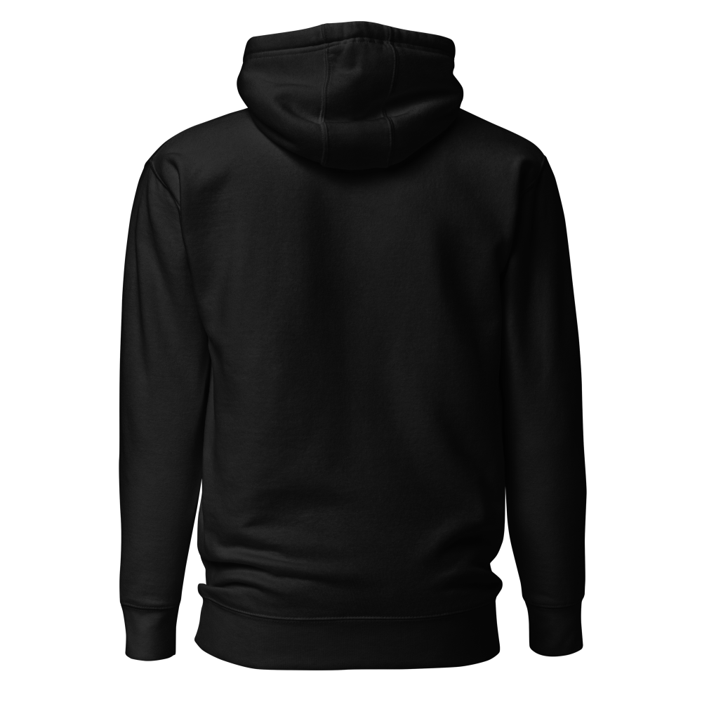 Black hoodie with pastel mushrooms and Quiet Confidence Blooms text – front view”; “Black hoodie with pastel mushrooms design – back view